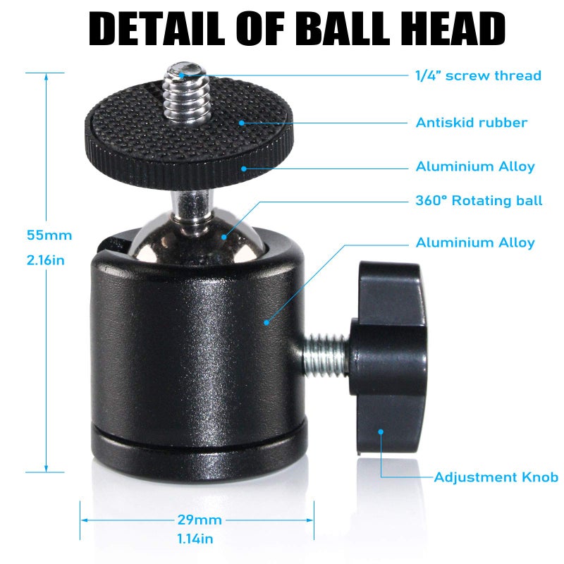 EXMAX Mini Ball Head 360 Degree Aluminum Alloy Body Rotating Swivel Mini Tripod Ball Head with 3/8" to 1/4" Screw Adapter for DSLR Camera Camcorder Tripods Monopods Light Stand Bracket - Image 3